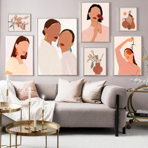 Vintage Fashion Flower Girl Abstract Minimalist Wall Art Canvas Painting Posters And Prints Wall Pictures For Living Room Decor
