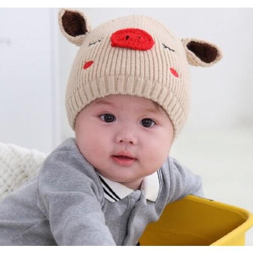 2021 New Baby Toddler Boy Girl Knitting Children Cute Piggy Soft Hat Kawaii Cartoon Design Plush Hat Ropa Bebe