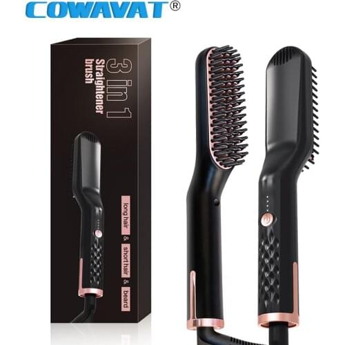 Hair Straightener Hot Comb Brush Beard Straightener Straightening Comb Hair Curler Quick Heat Styler 3 in 1 Multifunction Comb