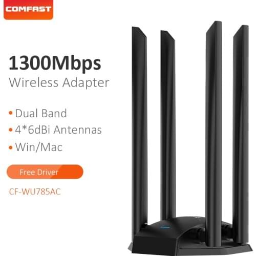 1300Mbps Wifi Adapter MT7612 2.4G/5Ghz For Desktop usb wireless network card 4*6dBi Antennas 802.11AC Wi fi dongle USB3.0 for pc