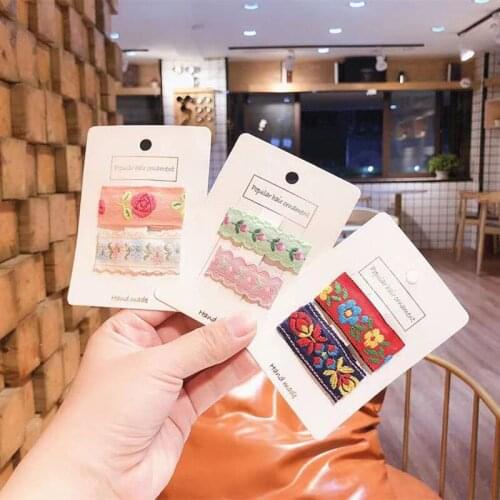 Lace Embroidery Flower Hairclip Children Ethnic Style Girl Heart Love Sweet Princess Girl Hairpin Two-Piece Suit Headdress