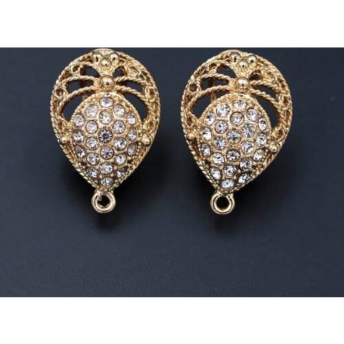 Earrings Post with Loop Hanger Paved Rhinestone CZ Filigree Drop Base DIY Retro Clip Stud Earrings Jewelry Findings 16x23mm