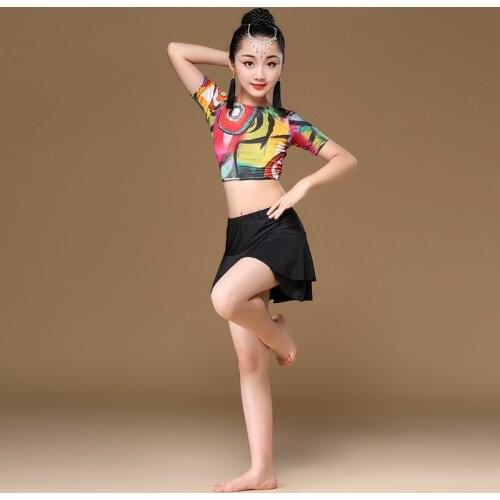4-12 Years Children Dance Wear Girls Fringe Skirts Ballroom Costume Latin Outfit for Kids 2 Pieces Set Top Skirt