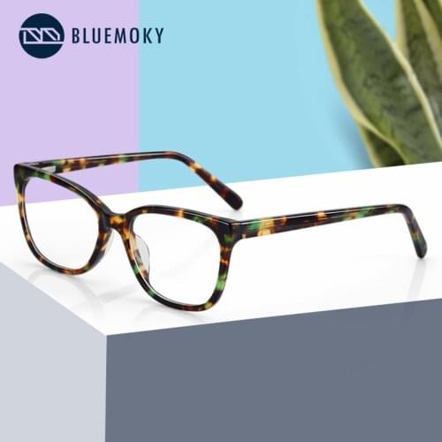 BLUEMOKY Acetate Cat Eye Glasses Frames Female Retro Print Square Eyewear Frame Optical Clear Lens Myopia Eyeglasses for Women