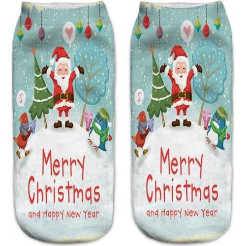 Winter Cotton 3D Printed Santa Elk Snowman Women Low Cut Ankle Cartoon Warm Socks Clothing Accessories Festival Christmas Socks