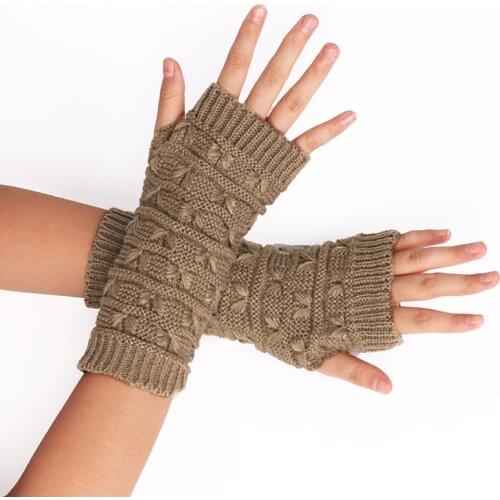 Winter Half Finger Gloves Women Knitting Arm Warmer Cover Fingerless Gloves Pure Color Arm Sleeve Ladies Hand Protection