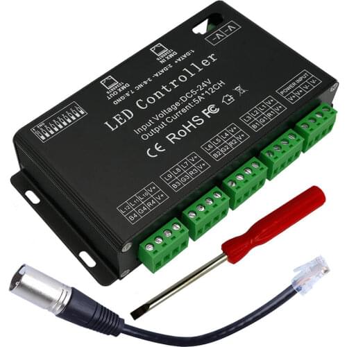 12 Channel DMX Decoder DC5V-24V LED RGB Strip Controller 12CH DMX512 Decoder High Power 60A DMX Dimmer Driver Stage Lighting