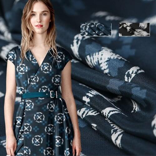 137CM 16MM Print Black Blue Silk Crepe De Chine Fabric for Summer Dress Blouse Skirt Shirt Pants E1288