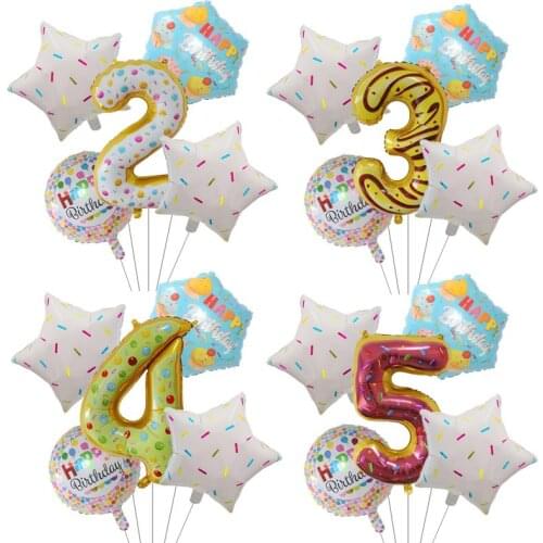 5Pcs Birthday Cake Candy Balloon Number Foil Balloons Donut Helium Globos Happy Birthday Party Decorations Kids Bbay Shower Ball