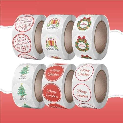 500pcs Round Merry Christmas Stickers 1 inch Paper Thank You Card Box Package Label Sealing Stickers Wedding Decor Stationery