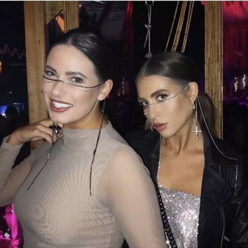 Bohemian Cross Pendant Face Chain Jewelry Festival New Rhinestone Fashion Body Chains for Women Bikini Party Gift