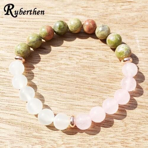 Ruberthen Rose Q uartz Moonstone Unakite Divine Love Fertility Bracelet Truth Serenity Chakra Healing Bracelet