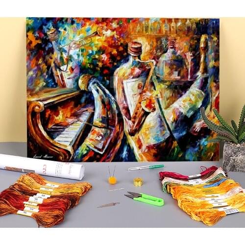 Bottle Jazz Printed Water-Soluble Canvas 11CT Cross-Stitch Embroidery Complete Kit DMC Threads Needlework Stamped