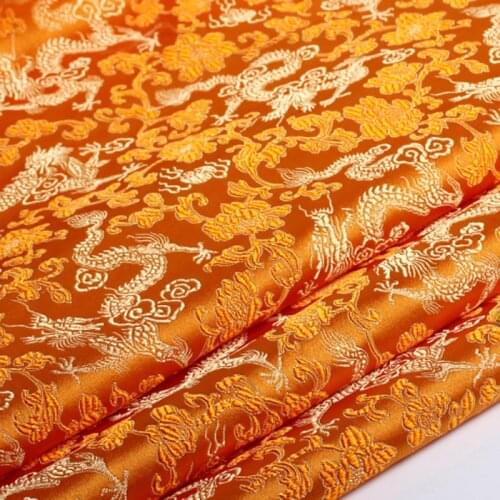 Royal Orange Dragon Brocade Fabric Jacquard Apparel Costume patchwork fabric Upholstery Furnishing Materil Curtain Home Decor 50