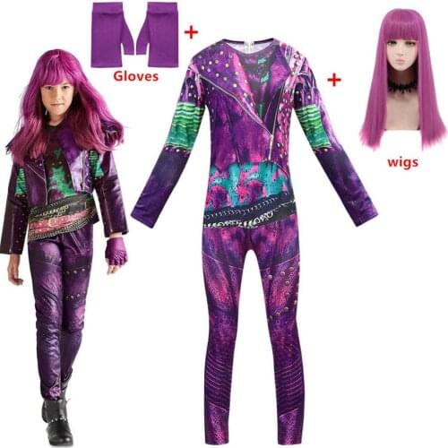 Girls descendants 3 Mal/Evie Bertha Maleficent Cosplay queen Audrey Costume for Girls Halloween Party Clothing 3D Jumpsuits