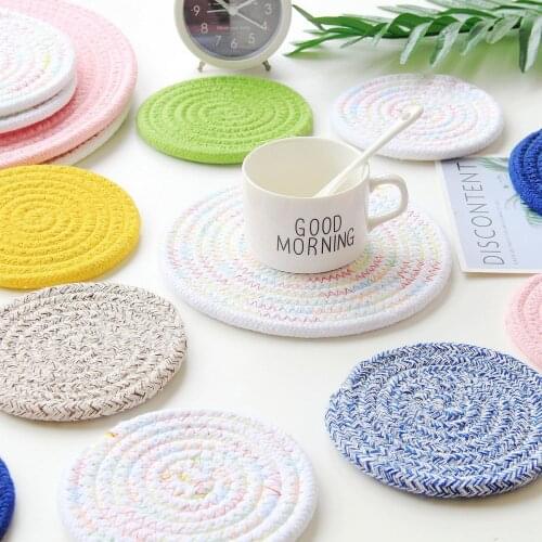 30cm Round Woven Placemat Nordic Dining Table Pads Drink Coffee Cup Bowl Non-slip Cotton Linen Mat Kitchen Decoration Supplies