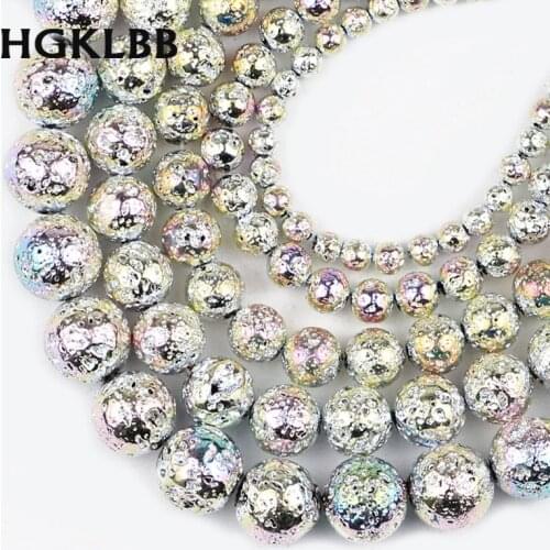 Colourful Lava Hematite volcanics Natural Stone Round Loose beads for Jewelry making DIY bracelets Accessories 4/6/8/10/12MM