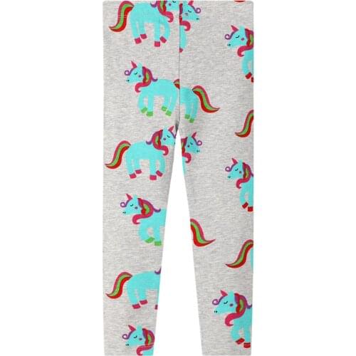 27kids Girl Pants Soft Breathable Elastic Cotton Leggings Unicorn Pattern Skinny Pants Children Trousers 2-7Years