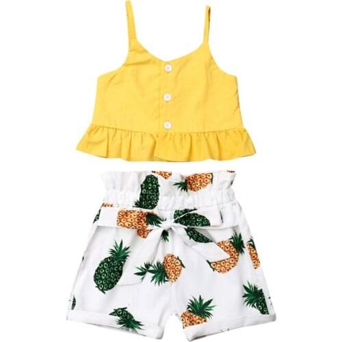 2019 Summer Casual Beach Kid Baby Girl Tops T-Shirt Pineapple Shorts Pants 2pcs Outfit Clothes Summer Baby Girl