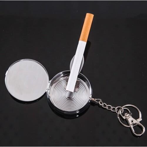 New hot sale Mini Outdoors Round Cigarette Keychain Portable Ashtrays Stainless Steel Creative Travel Pocket Ashtray