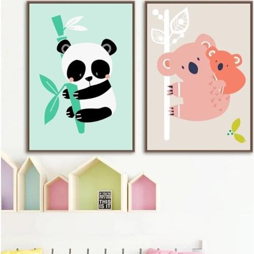 Wall Art Cartoon Cute Panda Koala Canvas Paintings Nordic Lovely Animals Posters and Prints for Living Room Bedroom Decoration