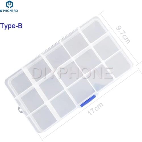 PHONEFIX 10 /15 Grids Transparent Box Organizer Plastic Storage Container Screws Parts Container Phone Repair Tools Storage Case