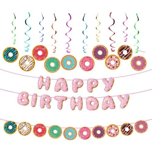 Donuts Cake Toppers Glitter Gold Letters Cupcake Happy Birthday Flag Baby Shower Insert Card Wedding Donut Party Decor