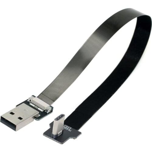 Right Angled USB 2.0 Type-A Male to USB-C Type-C Male Data Flat Slim FPC Cable for FPV & Disk & Phone