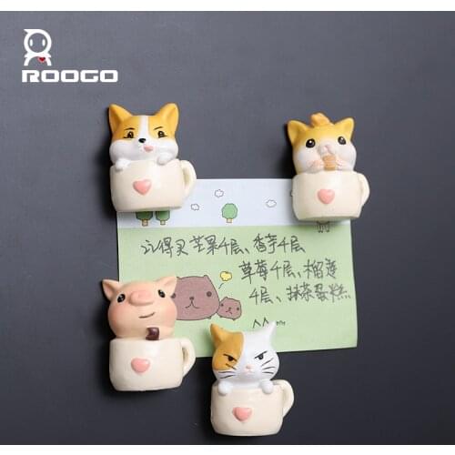 Roogo Resin Fridge Magnet 3D Cartoon Animal Cat Refrigerator Sticker Magnets For Crafts Home Decoration Stickers On The fridge
