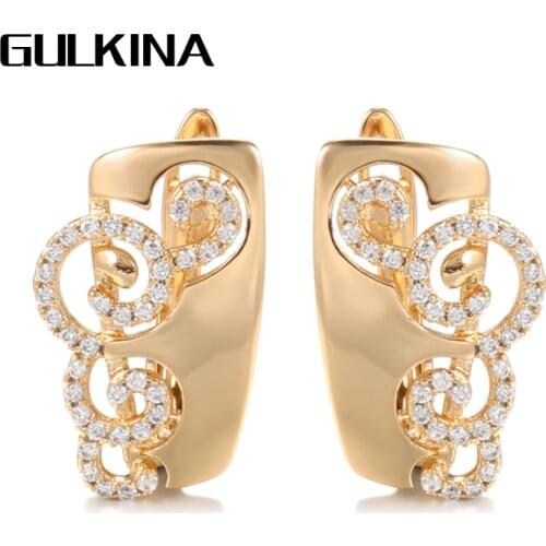 Gulkina Trend White Natural Zircon Flower Stud Earrings for Women Wedding 585 Rose Gold Earrings Fashion Vintage Jewelry
