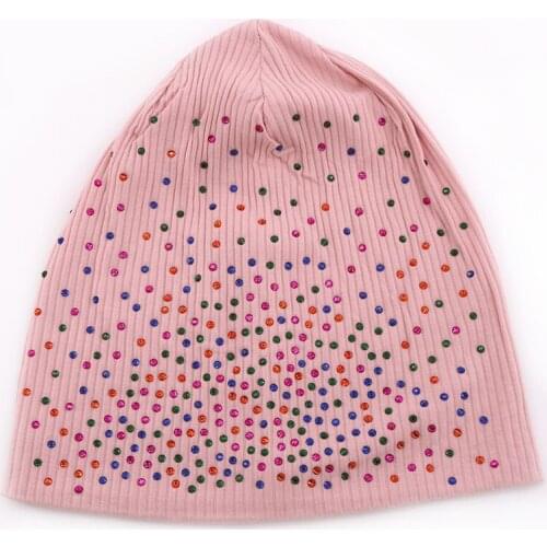 Beanie hat for women girls casual cotton rhinestone black gray white knit s summer Ribbed fashion Slouchy soft cap
