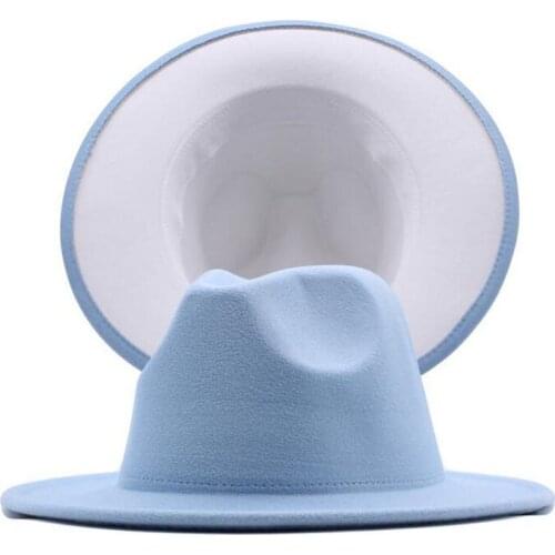 New Fashion Retro Men Fedoras Top Jazz Felt Wide Brim Hats Outer Green Inner Red Patchwork Summer Wool Blend Hat Panama Caps