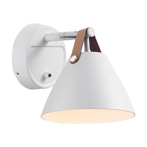 Modern Simple Nordic Style Wall Lamp Painted Iron Lampshade and Wooden Base E27 Socket Wall Sconce with Power Switch AC 220V