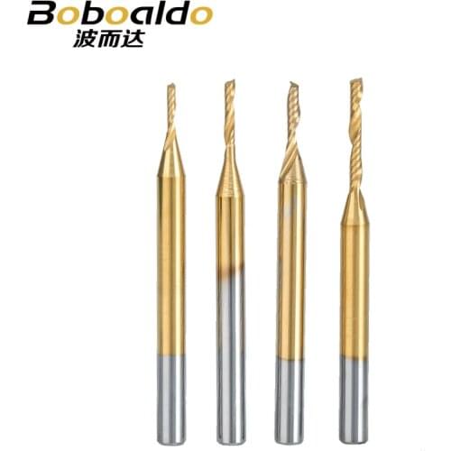 10pc/set 3.175mm TiN Coating Single Flute Spiral Cutter router bit CNC end mill carbide milling cutter Machine Accessories