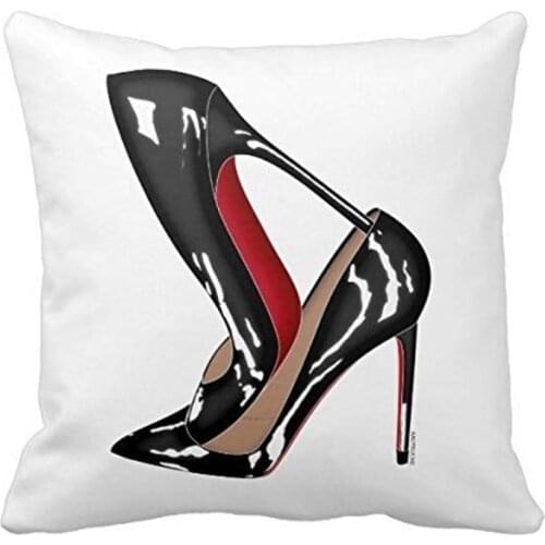 Red Bottoms Stilettos Shoes, Black High Heels Throw Pillow Case Personalized Home Decor for Sofa Bed Bench Car 18 x 18 Inch