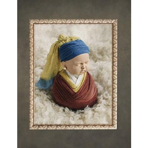 Newborn Photography Props Cos Girl With Pearl Earrings Turban Hat Stretch Wrap Baby Photo Shoot Accessories Background Flokati