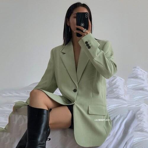 High quality Suit Jacket Green Blazers Women Long Sleeve Oversize Coat 2021 Loose White Blazer Jacket Office Ladies Black Tops