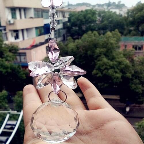 Top Quality Crystal Glass Diy Suncatcher Faceted Ball + Pink Beads Pendant for Chandelier Part Christmas Tree Hanging Decoration