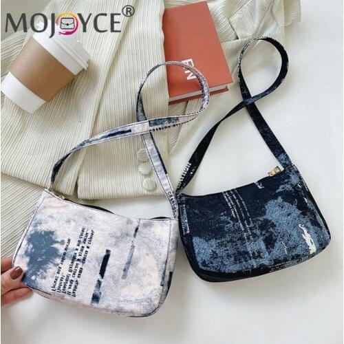 Leisure Ladies Small Letters Pattern Handbags Nylon Flower Pattern Printing Subaxillary Bags Women Zipper Armpit Bags