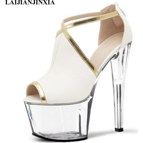 New Sexy Peep Toe Womens 17cm Ultra Thin High Heels Pole Dance Shoes Night Club Party Dancing Shoes Platform Sandals