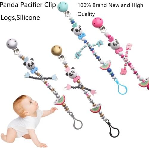1Pc New Multicolor Pacifier Clip Silicone Cute Panda shape Rainbow decor Teething Soother Pacifiers Chain New Clip Baby Chew Toy