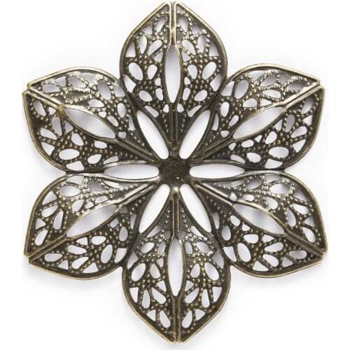 10/30 Piece Bronze Tone Filigree Flower Shaped Wraps Jewelry Making DIY Connnector Embellishments Findings 60x53mm