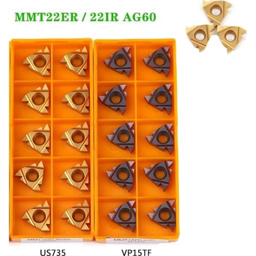 10pcs MMT22ER 22IR AG60 VP15TF US735 UE6020 Carbide Insert CNC Lathe Thread Turning Tools 22ER Slotting Blade Metal Cutter Tool