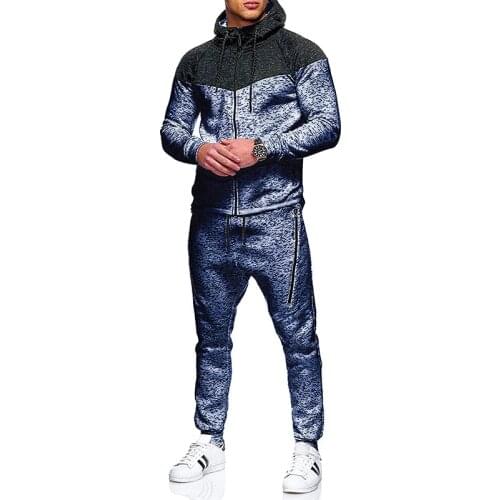 2020 New Men Sets Fashion Sporting Suit Brand Patchwork Zipper Sweatshirt +Sweatpants Mens Clothing 2 Pieces Sets Slim Tracksuit