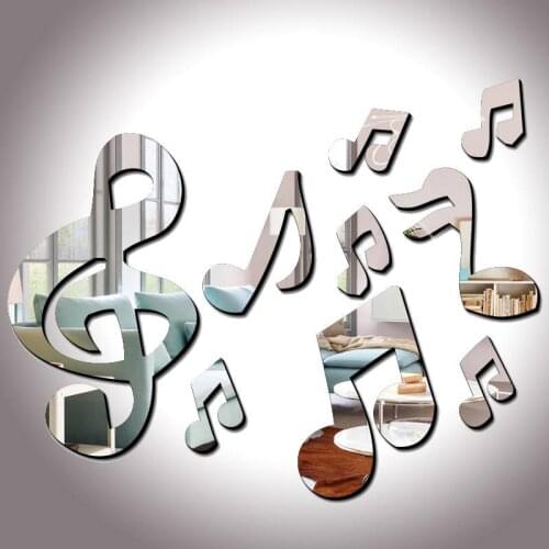 3D Wall Stickers Musical Notes Mirror Mirrors Mirrors Decorative Mirror Home DIY Decor Art 10pcs/Set