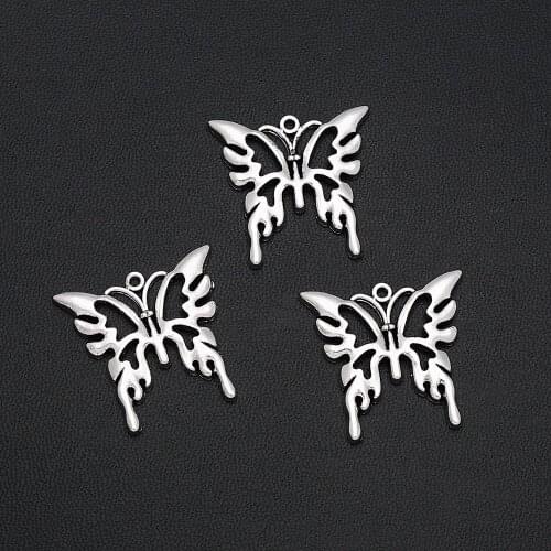 7pcs/Lots 25x25mm Antique Silver Plated Butterfly Charms Alloy Metal Insect Pendants For DIY Jewelry Making Findings Crafts