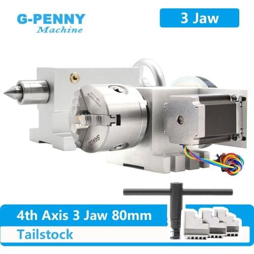 80mm CNC 4th Axis+Tailstock CNC dividing head/Rotation Axis/A axis for Mini CNC router/engraver woodworking engraving machine