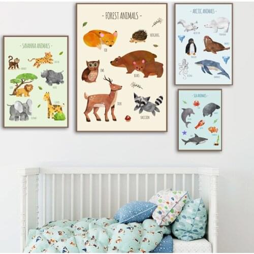 Shark whale Elephant Lion Deer Fox Bear Wall Art Canvas Painting Nordic Posters And Prints Wall Pictures Baby Kids Room Decor