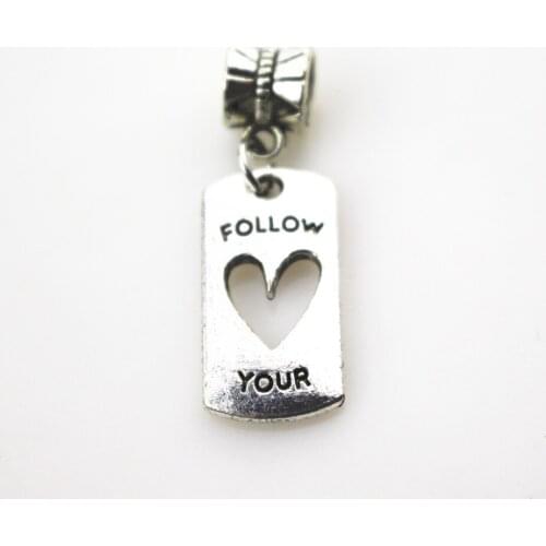 Free shipping 20pcs/lot follow heart hanging charm big hole pendant beads charm fit pando bracelet diy jewelry dangle charms