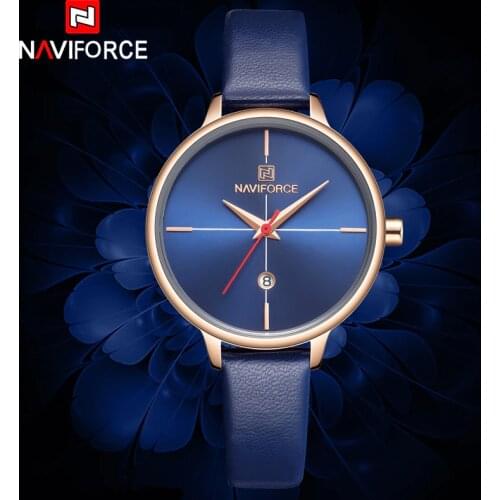 NAVIFORCE 2019 New Fashion Blue Leather Watches Women Casual Quartz Wristwatch Simple Style Female Waterproof Clock Reloj Mujer